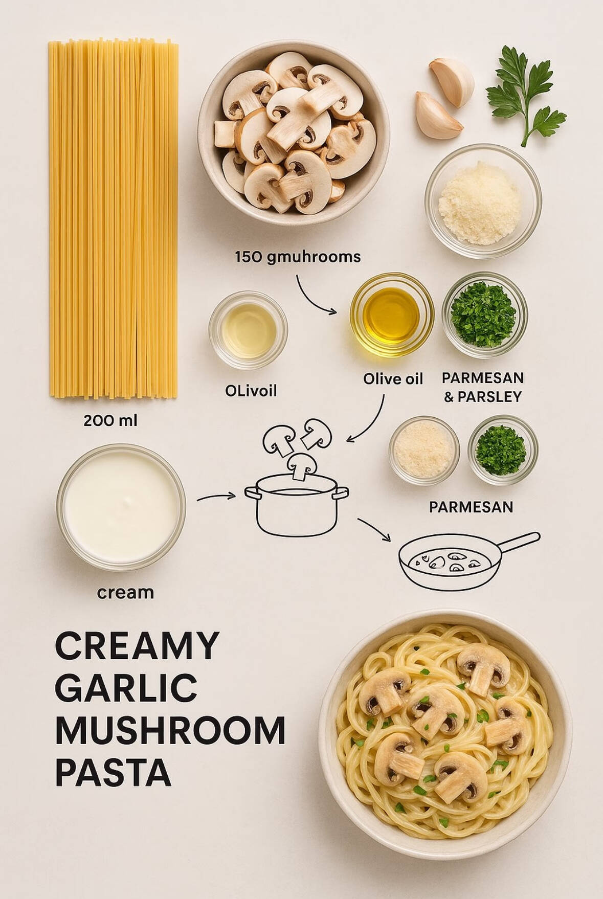 Greamy Garlic Mushroom Pasta
